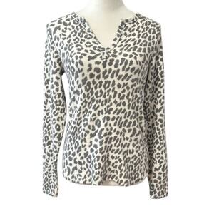 Socialite Womens Pullover Fuzzy Sweater White Leopard Print Long Sleeve S New